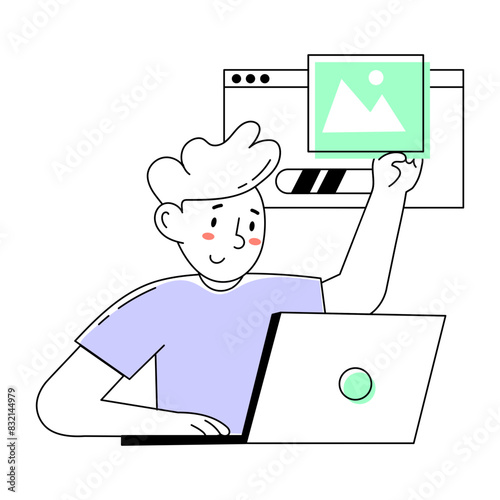 Modern doodle mini illustration of content uploading 