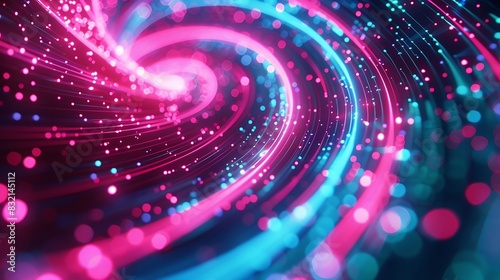 Swirls of pink and blue neon lights creating a vortex of digital information, with subtle bokeh effects enhancing the depth