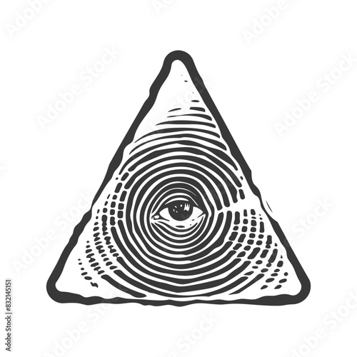 Woodcut Style: All-Seeing Eye Pyramid Icon