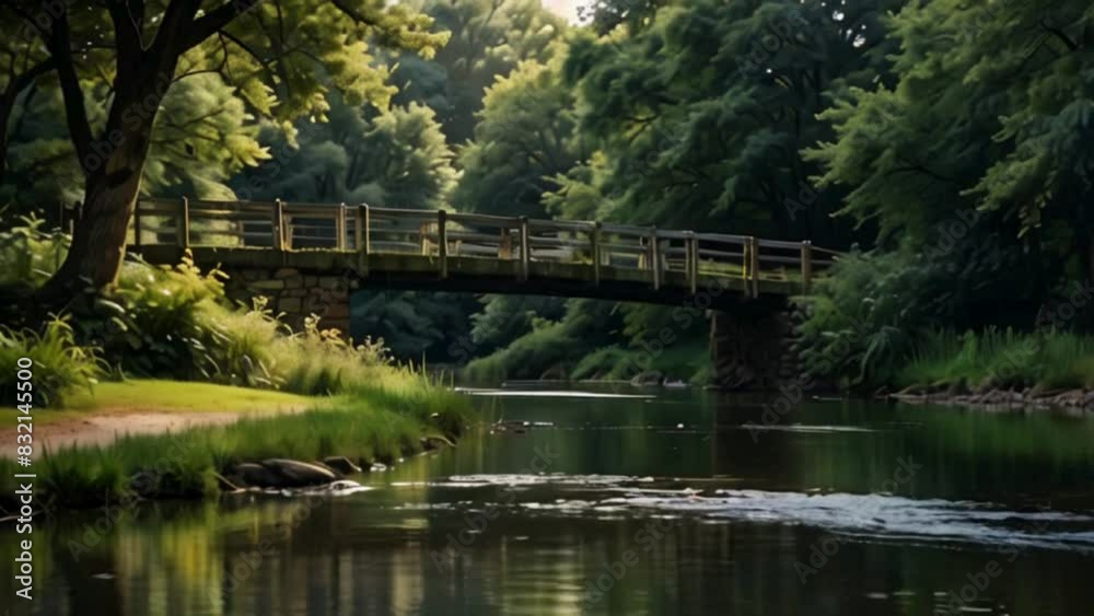 Wooden Bridge Over a Stream in a Lush Green Forest Wooden Bridge Over a Stream in a Lush Green Forest