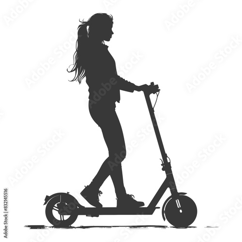 Silhouette: Young Woman Gliding on Electric Scooter, Modern Urban Transport.