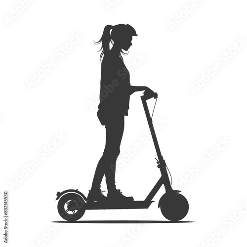 Scooter Girl Silhouette: Young Woman in Helmet Rides Electric Scooter, Vector Icon