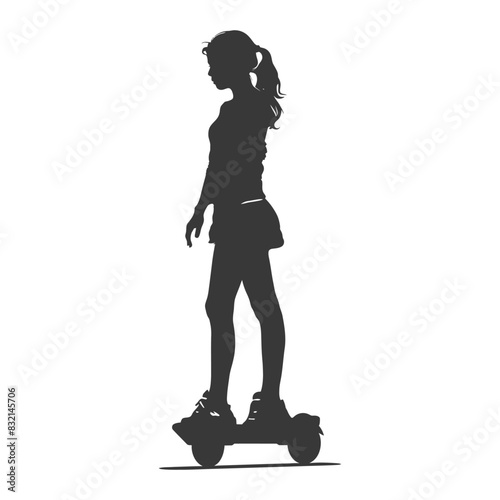 Silhouette of a Girl on Electric Scooter, Pony Tail and Skirt.