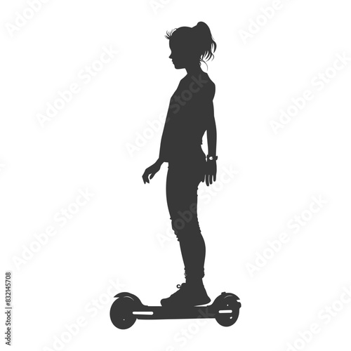 Silhouette: Girl on Hoverboard, Casual Style, Urban Commute, Isolated.