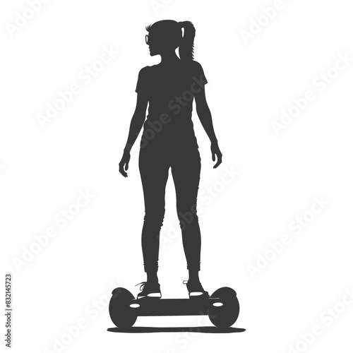 Silhouette of a Girl on a Self-Balancing Scooter, Looking Back.