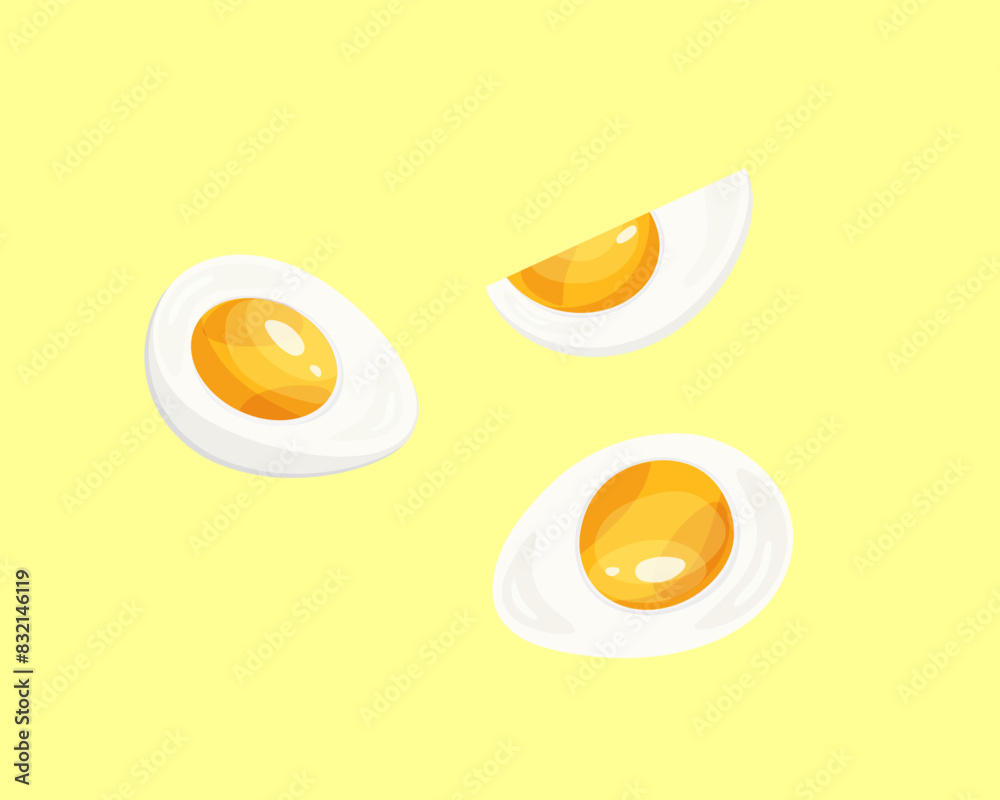 Hard-boiled sliced eggs set in flat style. Organic food. illustration of a chicken egg isolated on white background. Hard-boiled sliced eggs set in flat style. Organic food. illustration of a chicken egg isolated on white background.