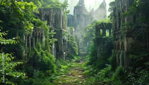 Overgrown pathways leading to forgotten cities photo