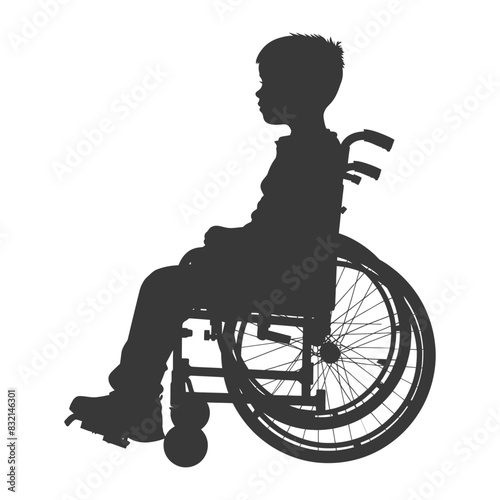 Silhouette of a Boy in Wheelchair: Child's Profile, Isolated on White.
