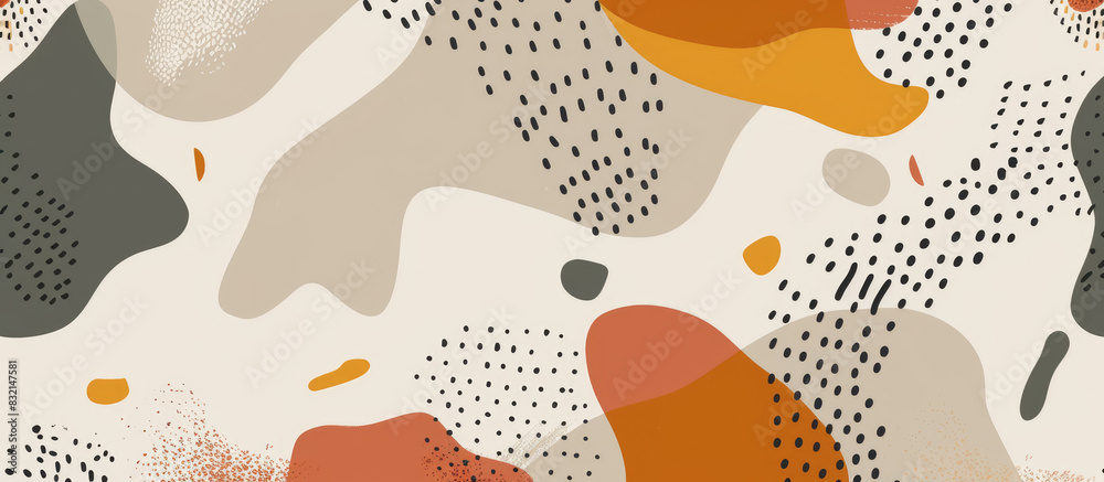 Abstract organic shapes and lines in an elegant, modern pattern with earthy tones of terracotta, beige, grey and brown on a light background Abstract organic shapes and lines in an elegant, modern pattern with earthy tones of terracotta, beige, grey and brown on a light background
