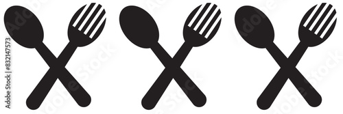 Silverware solid monochrome icon set. Fork, Spoon and Knife icons.
