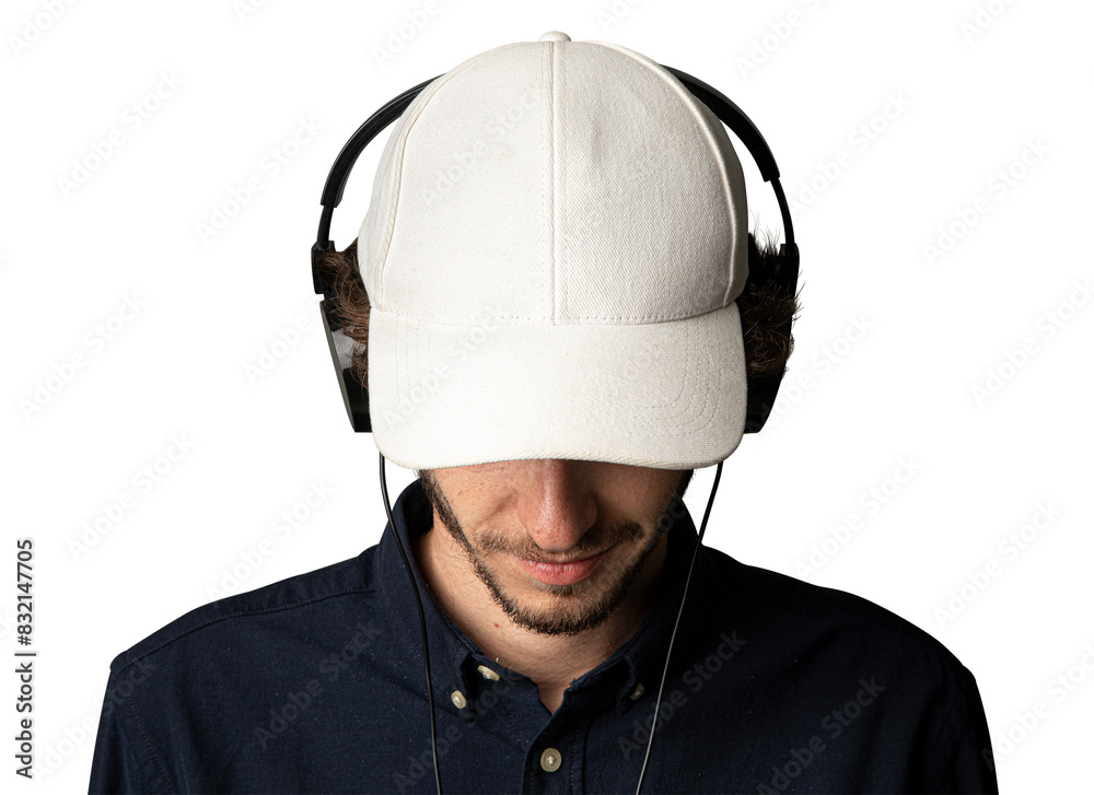 Fototapeta premium Man with a white cap and headphones transparent png
