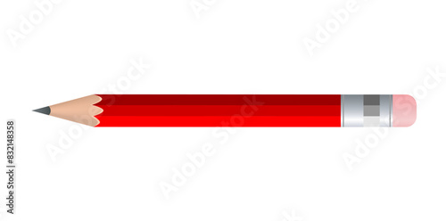 Valokuva Close Up Of Graphite Red Pencil With Eraser Tool Vector Illustration