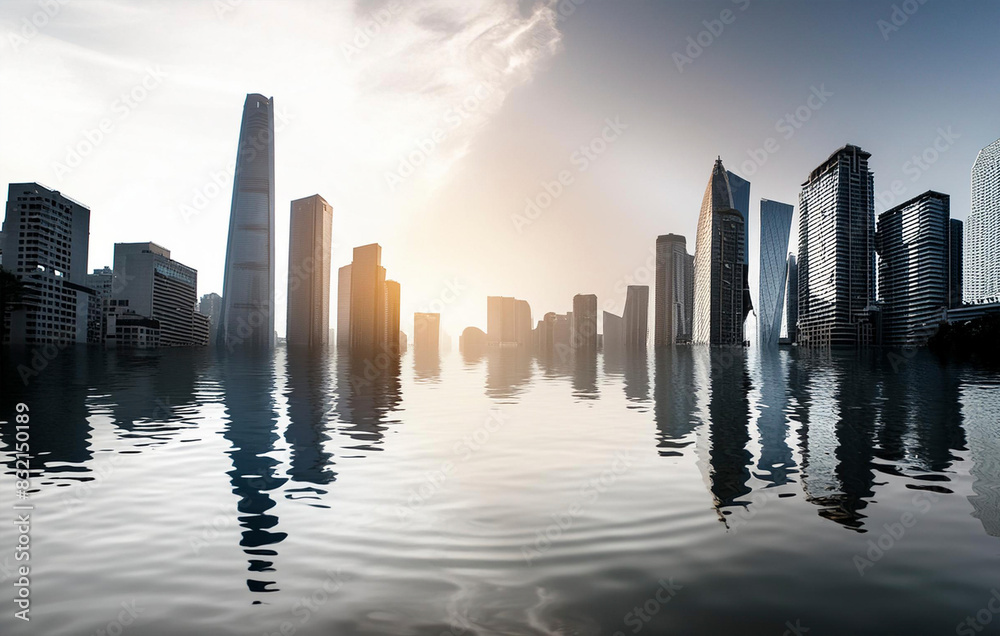 Fototapeta premium Großstadt steht unter wasser