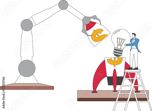 Businessman with a bulb rocket, Business moving up