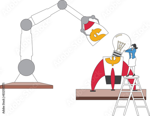 Businesswoman with a bulb rocket, Business moving up