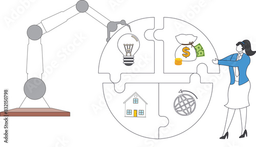 Puzzles Automation robot arm machine Businesswoman