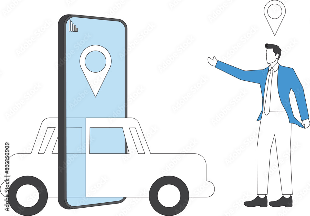 Renting Car Using Mobile App Businessman Renting Car Using Mobile App Businessman