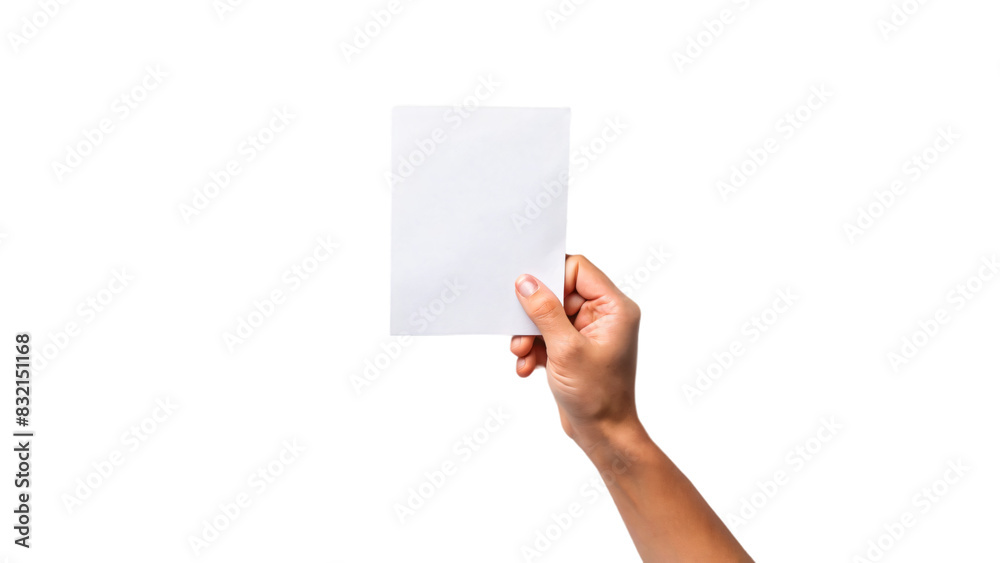 A hand holding a blank piece of paper, suitable for a message, advertisement, or presentation A hand holding a blank piece of paper, suitable for a message, advertisement, or presentation