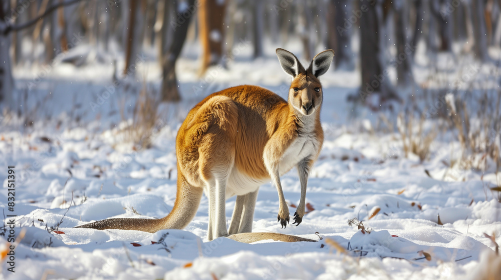 Naklejka premium kangaroo in the snow 