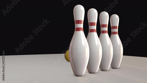 bowling ball hit bowling pins..then bowling pins falling