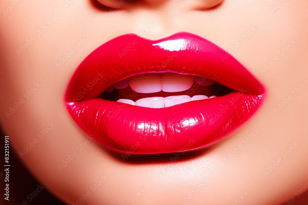 Passionate red lips close up. Beautiful perfect makeup - cosmetic beauty procedures. Sexy woman red lips Passionate red lips close up. Beautiful perfect makeup - cosmetic beauty procedures. Sexy woman red lips