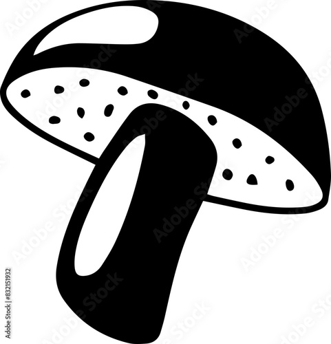 Hand drawn black mushroom bolet flat creative icon. Vegetable pictogram, food graphic object. For web design, mobile app, product logo template. Healthy food Vector illustration isolated on background