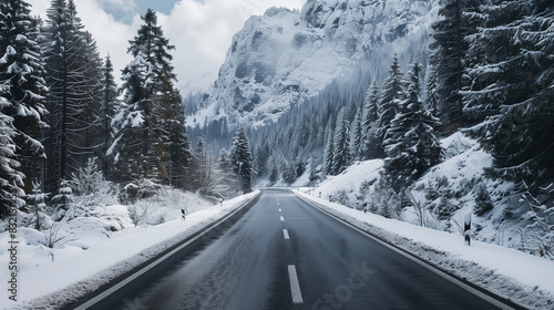 road in the mountains with snow 