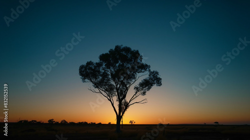 silhouette of australian gum tree at sunset