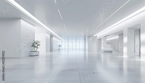 A large, empty room with white walls and a white floor by AI generated image