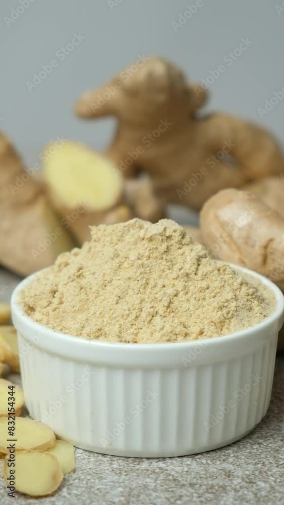 Ginger powder, finely ground dry ginger root. Ginger powder, finely ground dry ginger root.