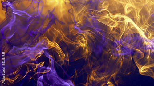 Neon violet loops add a bold touch to the glossy gold smoke of a luxurious event,