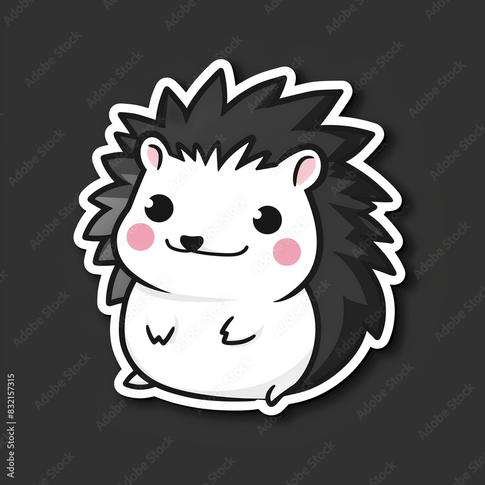 Adorable Hedgehog Sticker on Black Background Adorable Hedgehog Sticker on Black Background