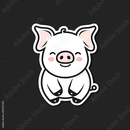 Cute Piglet Sticker on Black Background