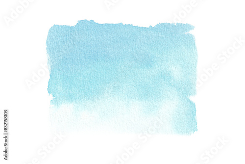 Light blue hand drawn watercolor rectangular shape spot  isolated on white background
