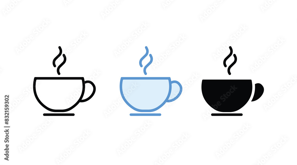 Obraz premium Coffee cup icon set. cup a coffee icon vector. Coffee cup icon set. Cups for coffee and tea. Cup with steam isolated on a white background. Hot drink silhouette