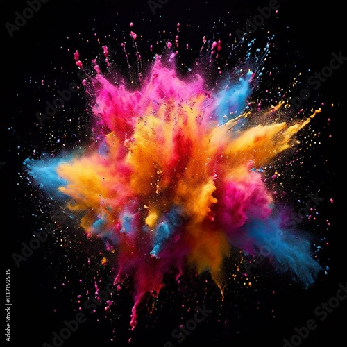 Explosion splash of colorful powder with freeze isolated on the background  an abstract splatter of colored dust powder.