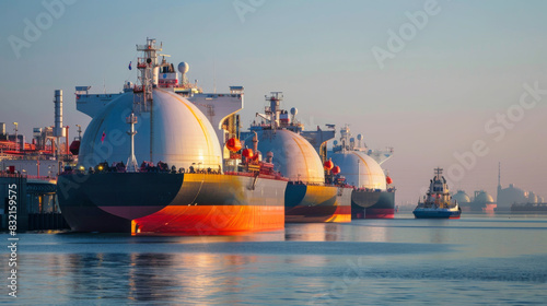 Large LNG Tanker Carrier During Cargo Operations At The Offshore Gas Terminal