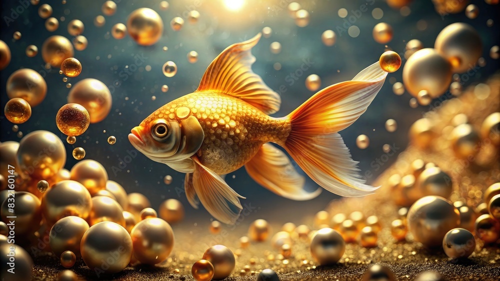 Golden pearls on the ocean floor, goldfish swimming around