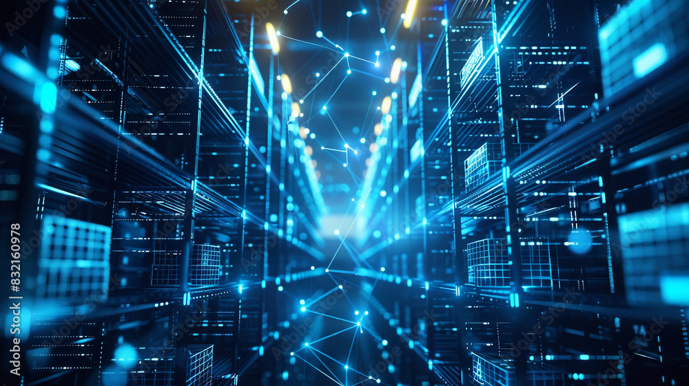 Energetic cobalt blue connections in a bold, saturated logistics tech landscape, Energetic cobalt blue connections in a bold, saturated logistics tech landscape,