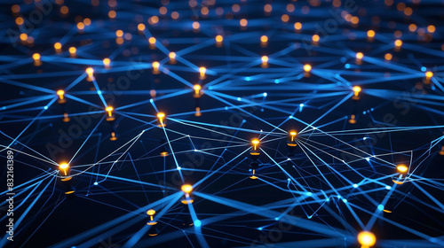 Fototapeta Naklejka Na Ścianę i Meble -  Sophisticated midnight navy glowing connections light up logistics tech surroundings,