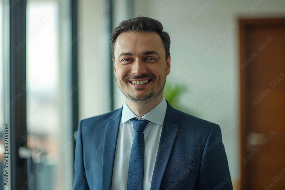 Portrait of smiling businessman in office with natural light Portrait of smiling businessman in office with natural light