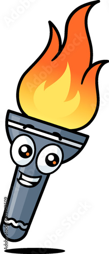 Olympics fire torch cartoon mascot vector illustration isolated on white