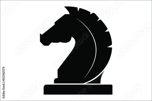Black Chess Knight Horse flat logo design. Chess Logo design