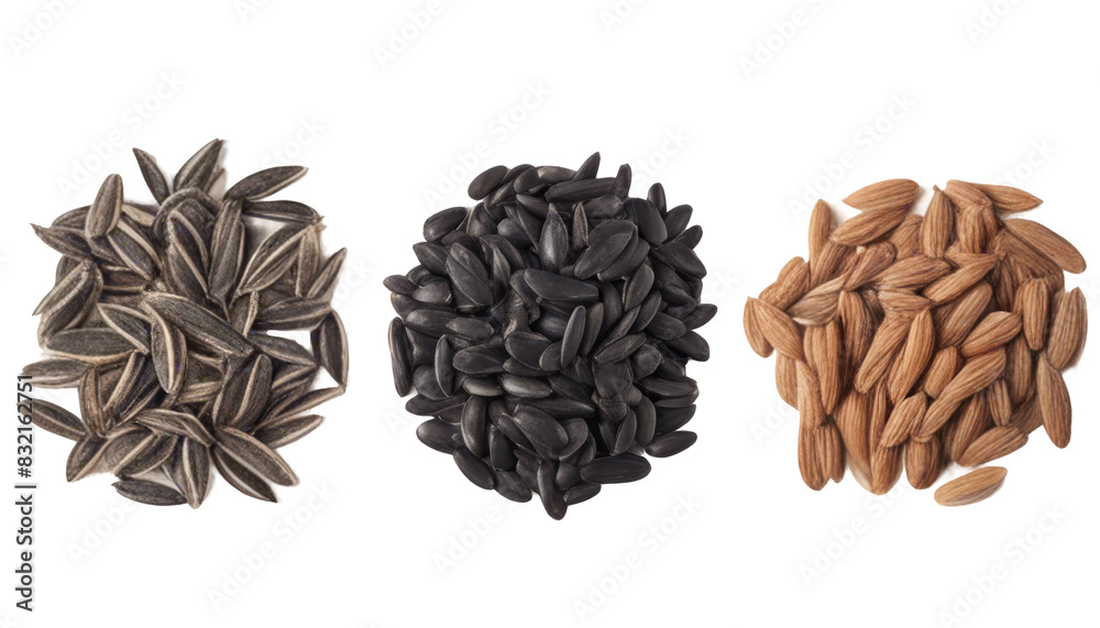 Assorted seeds variety of sunflower and others isolate on transparent background, cutout, png