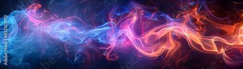 Abstract colorful smoke swirls on a dark background.