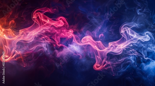 Abstract colorful smoke swirls on a dark background. Photogenic and ethereal, perfect for design or artistic projects. photo