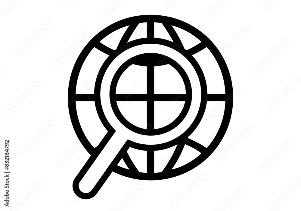Icono negro del mundo visto con una lupa Icono negro del mundo visto con una lupa
