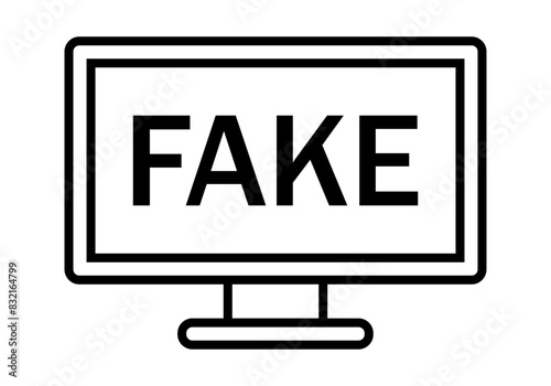 Icono negro de pantalla de televisión con la palabra fake
