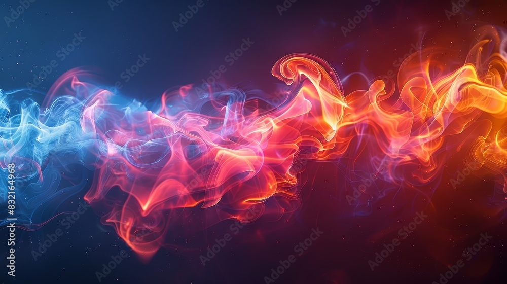 Abstract fiery and icy smoke wave with dynamic and energetic movement.