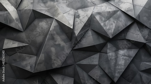 Abstract geometric background with grey and black textured triangles. Modern design with sharp angles and rough surface. photo